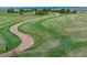 Aerial view of long, winding driveway through the property at 1764 Mesa Ridge Ln, Castle Rock, CO 80108