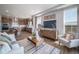 Spacious living room showcasing an open layout with the kitchen in view and stylish, modern furniture at 21927 E 51St Dr, Aurora, CO 80019