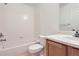 Clean bathroom features a shower-tub combo and single vanity at 3853 Orleans Ct, Denver, CO 80249