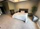 This bedroom features a ceiling fan, carpet, a queen sized bed, and neutral paint at 5506 Malta St, Denver, CO 80249