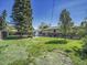 Beautiful backyard with mature trees, lush green lawn, and convenient shed for storage at 5225 Beech St, Arvada, CO 80002
