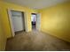 Bedroom with yellow walls, carpeted floor, and a closet at 17422 E Progress Dr, Centennial, CO 80015
