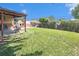 Lush green backyard with a patio and storage shed at 7172 Kalamath St, Denver, CO 80221