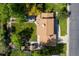 Aerial view of landscaped backyard and brick home with a brown shingle roof at 6982 Estes Dr, Arvada, CO 80004