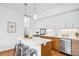 Contemporary kitchen with stainless steel appliances, a center island, and stylish pendant lighting at 2640 Central Ct # 204, Denver, CO 80211