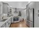 Modern kitchen featuring gray cabinets, stainless steel appliances, and a clean, contemporary design at 1185 Xanthia St, Denver, CO 80220