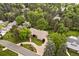 Aerial view of property showcasing mature trees, landscaping, and circular driveway at 5340 S Logan Dr, Greenwood Village, CO 80121