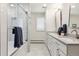 Bright bathroom features double sinks, modern fixtures, and a glass-enclosed shower at 5340 S Logan Dr, Greenwood Village, CO 80121