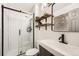 Modern bathroom with subway tile shower and floating vanity at 20917 E Dorado Cir, Centennial, CO 80015