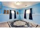 Basement area showcasing a light blue wall and a patterned rug at 714 S Tabor St, Elizabeth, CO 80107