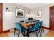 Bright dining room featuring a modern table, stylish blue chairs, and decorative art for elegant dining experiences at 3044 W 37Th Ave, Denver, CO 80211