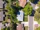Birds eye view of a home with mature trees, manicured lawn and convenient access to nearby street at 13402 W 24Th Pl, Golden, CO 80401