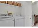Laundry area with a washer, dryer, shelving, and white walls at 6742 S Independence St, Littleton, CO 80128