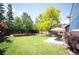 Spacious backyard with lush green lawn, mature trees, and patio area, perfect for outdoor entertaining and relaxation at 11345 Marshall Ct, Westminster, CO 80020
