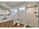 Contemporary bathroom featuring marble shower, modern fixtures, and stylish vanity at 2598 Teller St, Lakewood, CO 80214