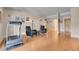 Spacious basement featuring hardwood floors, recumbent chairs, and an exercise treadmill at 29433 Firethorne Ct, Evergreen, CO 80439