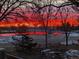 Dramatic sunset over a serene landscape with bare trees and a tranquil pond at 4133 Niblick Dr, Longmont, CO 80503