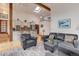 Inviting living room featuring a leather sofa, armchair, and open layout to the kitchen at 4133 Niblick Dr, Longmont, CO 80503