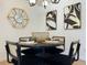 Dining area with modern light fixtures, wall art, a black table, and seating for four at 1559 S Forest St, Denver, CO 80222