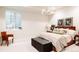 Finished basement bedroom with a bright window, stylish decor, a comfortable bed, and contemporary light fixture at 1130 S Cook St, Denver, CO 80210