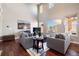 Spacious living room showcasing a high ceiling, large windows, and stylish furnishings for comfortable living at 9186 Viaggio Way, Highlands Ranch, CO 80126