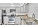 Modern kitchen with stainless steel appliances, granite countertops, subway tile backsplash, and ample cabinet space at 7707 S Curtice Way # D, Littleton, CO 80120