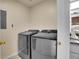 Laundry room area with front loading washer and dryer and neutral walls at 600 Avalon Ave, Lafayette, CO 80026