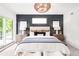 Stunning bedroom with accent wall, modern lighting, ensuite access, and large glass sliding doors to private balcony at 1466 S Gaylord St, Denver, CO 80210
