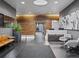 Modern lobby featuring a reception desk, seating area, and stylish wood-paneled wall for a welcoming atmosphere at 891 14Th St # 3411, Denver, CO 80202