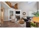 Inviting living room with high ceilings, fireplace, and a cozy sectional sofa at 8114 Briar Ridge Dr, Castle Pines, CO 80108