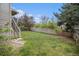 Fenced backyard with lush green grass and mature trees offer a private outdoor retreat at 9921 Spring Hill Pl, Highlands Ranch, CO 80129