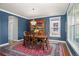 Traditional dining room with elegant chandelier, blue walls, and rich wood furniture at 2746 Geneva St, Denver, CO 80238