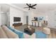 Open concept living space with modern furnishings, hardwood floors, and lots of natural light at 657 Locust Ave, Lochbuie, CO 80603