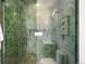 Glass enclosed shower featuring green tiling and modern shower head at 2170 Vine Ave, Boulder, CO 80304