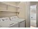 Practical laundry room with modern appliances and shelving, providing organized storage at 7192 S Vine E Cir, Centennial, CO 80122