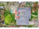 Aerial view showcasing the home's roof, backyard with hot tub, patio, and surrounding greenery at 1935 Oneida St, Denver, CO 80220
