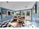Cozy living room with access to the backyard patio, natural light and black and white checkered floors at 1935 Oneida St, Denver, CO 80220