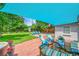 Brick patio with comfortable seating, a shade cover, and a view of the backyard at 1935 Oneida St, Denver, CO 80220