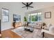 Bright living room with hardwood floors, neutral decor, and large windows providing plenty of natural light at 3802 Chaffee Ct, Castle Rock, CO 80109