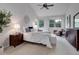 Bright main bedroom features vaulted ceilings, a ceiling fan, and an abundance of natural light at 14075 Turnberry Ct, Broomfield, CO 80023