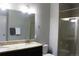 Bathroom features double sinks, granite counters, walk-in shower, and modern lighting at 4680 Copeland Loop # 203, Highlands Ranch, CO 80126
