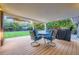 Covered back patio featuring a table and chair set, grill, and view of backyard at 5857 S Logan Ct, Centennial, CO 80121