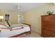 Bright bedroom features a ceiling fan, wooden floors, and a large dresser with a plant on top at 800 N Washington St # 307, Denver, CO 80203