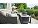 Cozy outdoor seating area with stylish furniture and a charming fire pit table at 12164 Adams St, Thornton, CO 80241