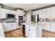 Modern kitchen features white cabinets, stainless steel appliances, a center island, and ample counter space at 1575 Ridgetrail Ct, Castle Rock, CO 80104