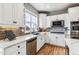 Updated kitchen featuring stainless steel appliances, granite countertops, tile backsplash, and hardwood floors at 1575 Ridgetrail Ct, Castle Rock, CO 80104