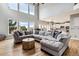 Open living room with hardwood floors and kitchen views at 1575 Ridgetrail Ct, Castle Rock, CO 80104