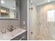 Modern bathroom featuring a glass-enclosed shower and stylish vanity with mosaic tile accents at 1534 Rosemary St, Denver, CO 80220