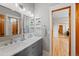 Bathroom featuring a double sink vanity with modern fixtures and lots of natural light at 9 Amaranth Dr, Littleton, CO 80127