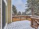 Wooden deck with snow and view of neighborhood in background at 1218 Ascot Ave, Highlands Ranch, CO 80126